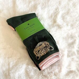 Kate Spade 3 Pack Crew Socks Green Leopard Black Rose NWT